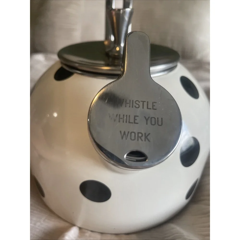 Kate Spade New York Lenox Deco Dot Whistling Tea Kettle White Black Polka Dot